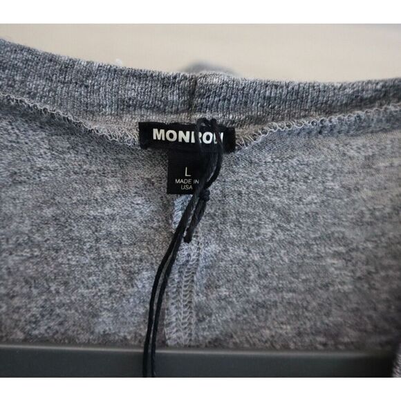 Monrow Women's Sz Large Gray Textured Tri-Blend Fitted L/S V-Neck Tee Shirt - Picture 5 of 7